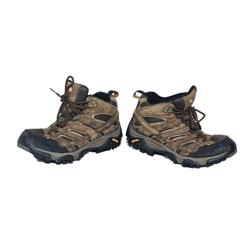 Merrell Moab 2 Mid Waterproof Hiking Boots Men's Size 9W Walnut Brown Vibram EUC - Picture 3 of 12